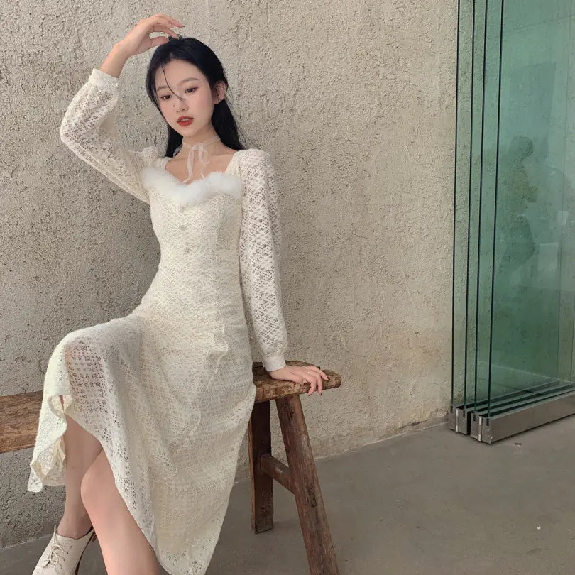 Sophisticated Lantern Sleeve Lace Dress