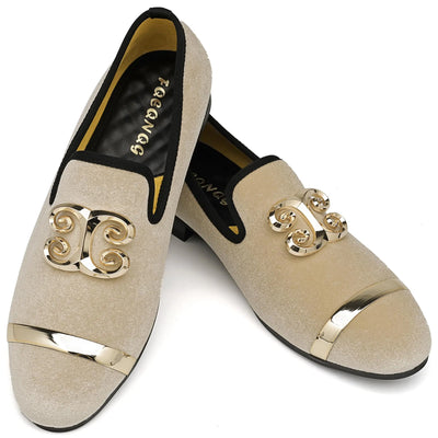 Elegant Suede Loafers with Golden Buckle