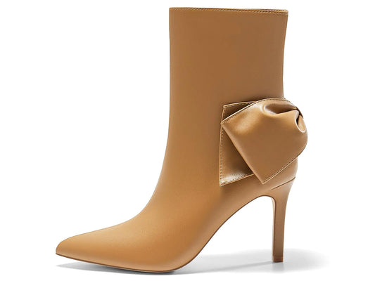Coutgo Chic Bow-Back Stiletto Ankle Boots Khaki Size 9.5