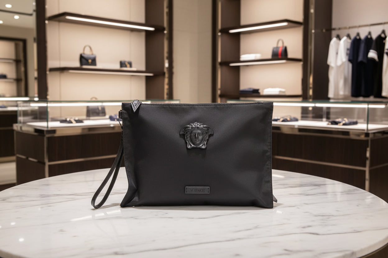 Versace Medusa Black Nylon Clutch Bag