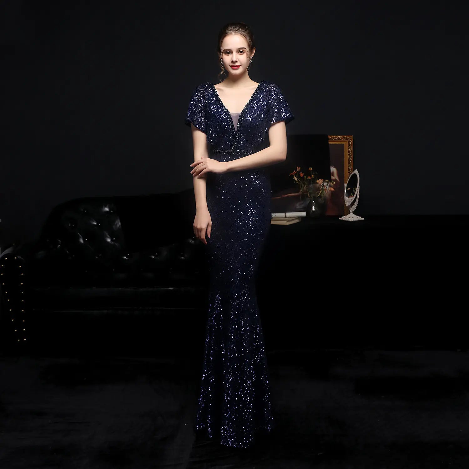 Sparkling Sequin V-neck Evening Dress