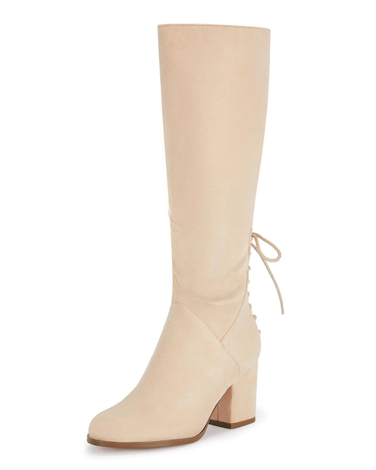 Coutgo Wide Fit Knee-High Winter Boots Beige