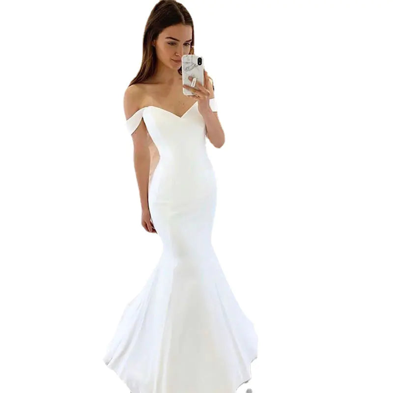 V-neck Soft Satin Sexy Fishtail Wedding Dress