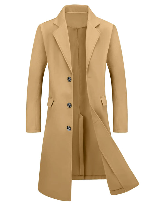 Lars Amadeus Elegant Winter Trench Coat Medium Khaki
