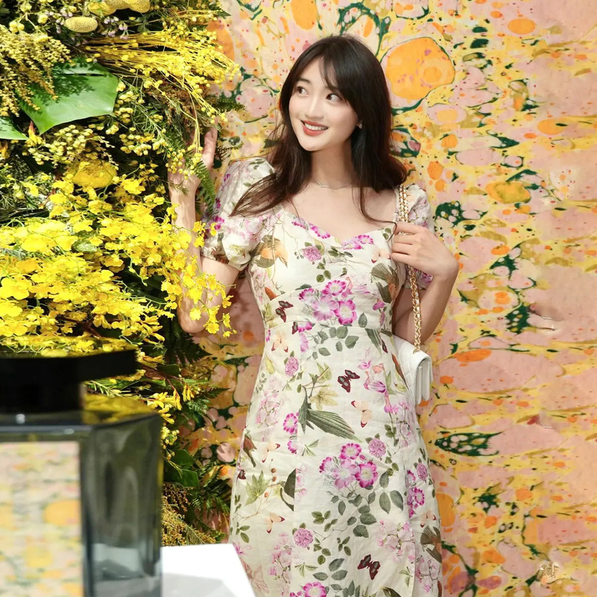Breezy Floral Linen Midi Dress