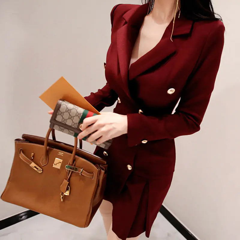 Chic Korean Double-Breasted Blazer Dress