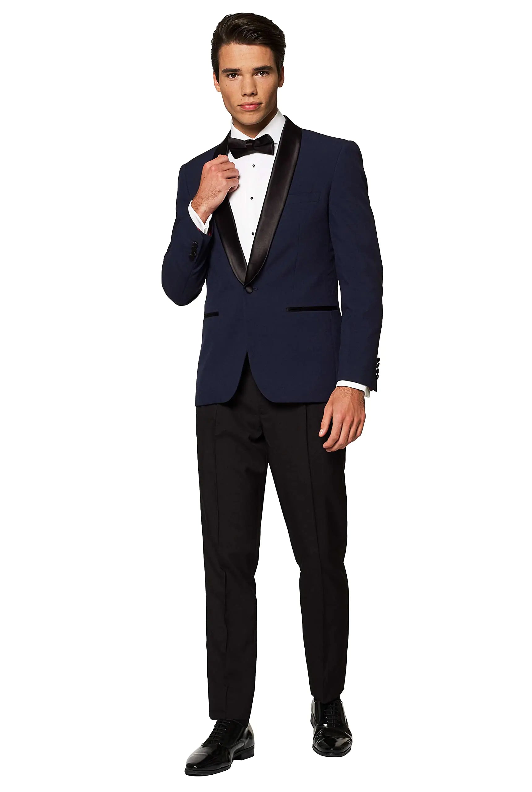 Opposuits Mens Formal Outfit - Premium Tuxedo Suit - Slim Fit - Blue and Black - Includes Blazer Pants and Bow Tie
