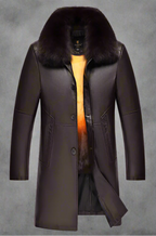 Men's Mid-Length Fur Coat with Fox Fur Collar