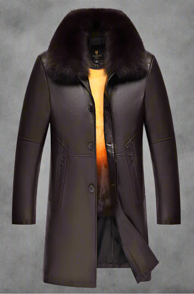 Men's Mid-Length Fur Coat with Fox Fur Collar
