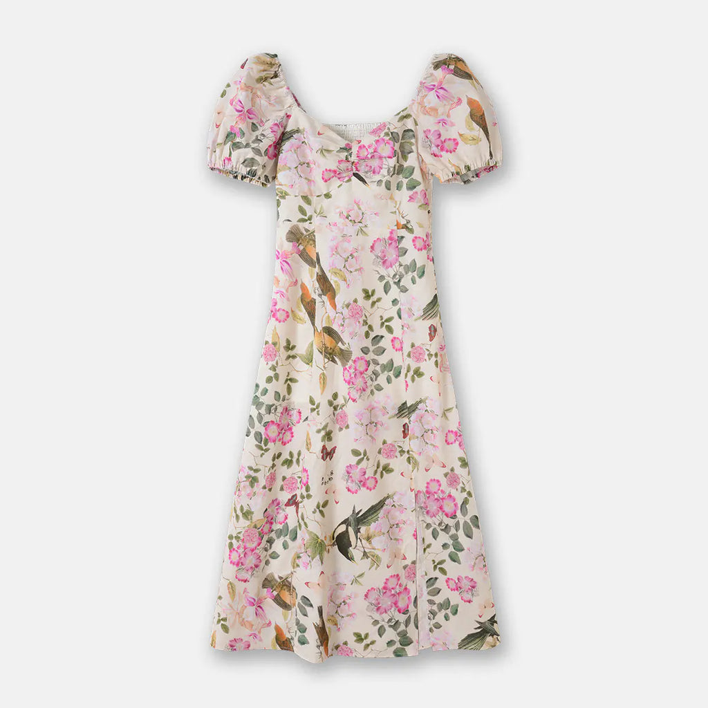 Breezy Floral Linen Midi Dress