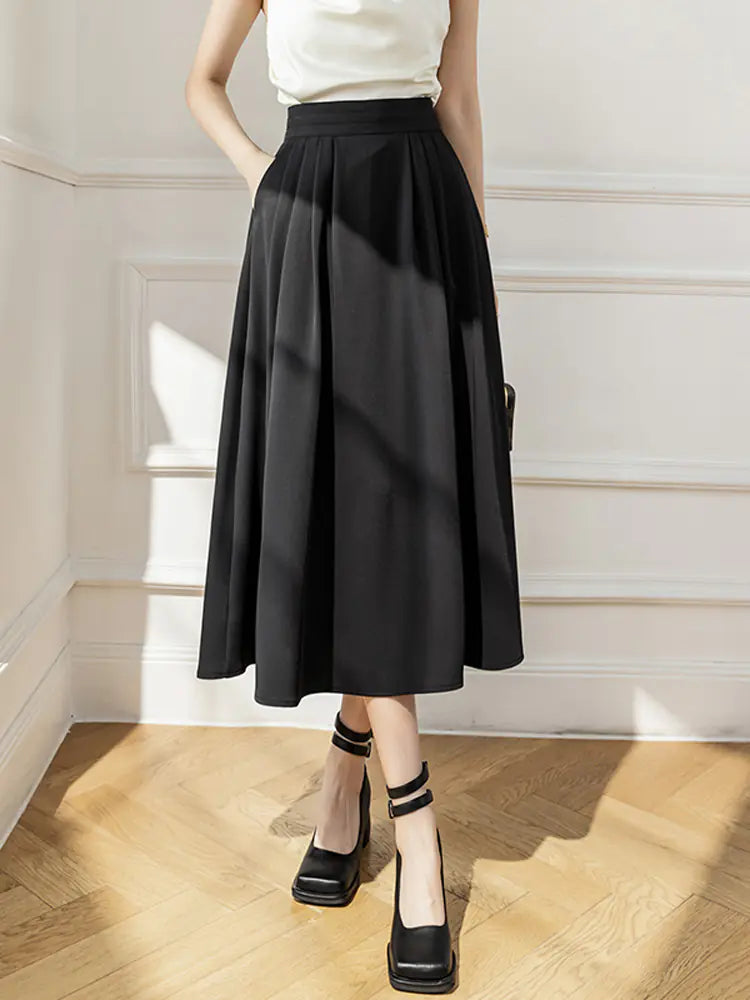 Chic Khaki Midi A-line Skirt
