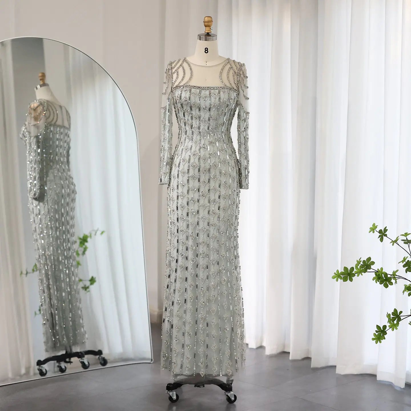 Elegant Gray Fishtail Evening Dress