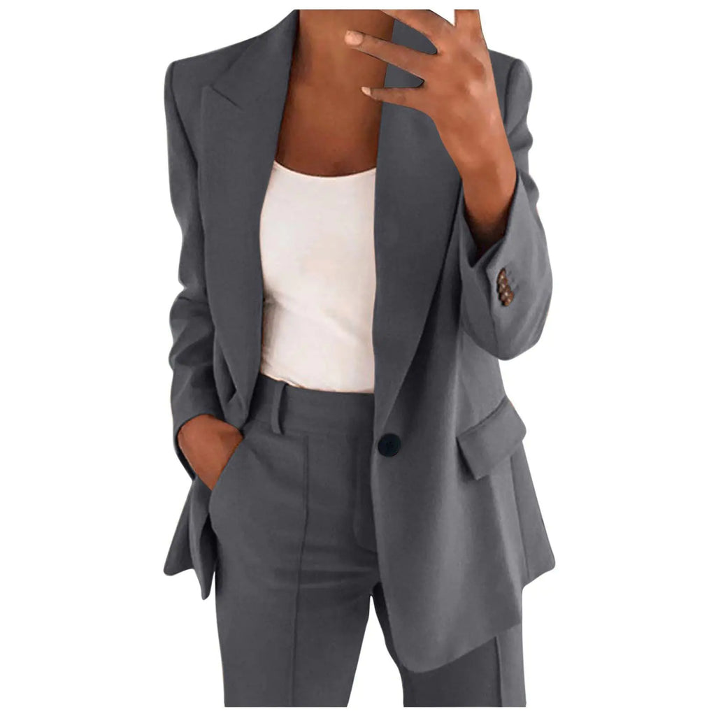 Chic Professional Women's Pant Suit Set in Dark Gray
