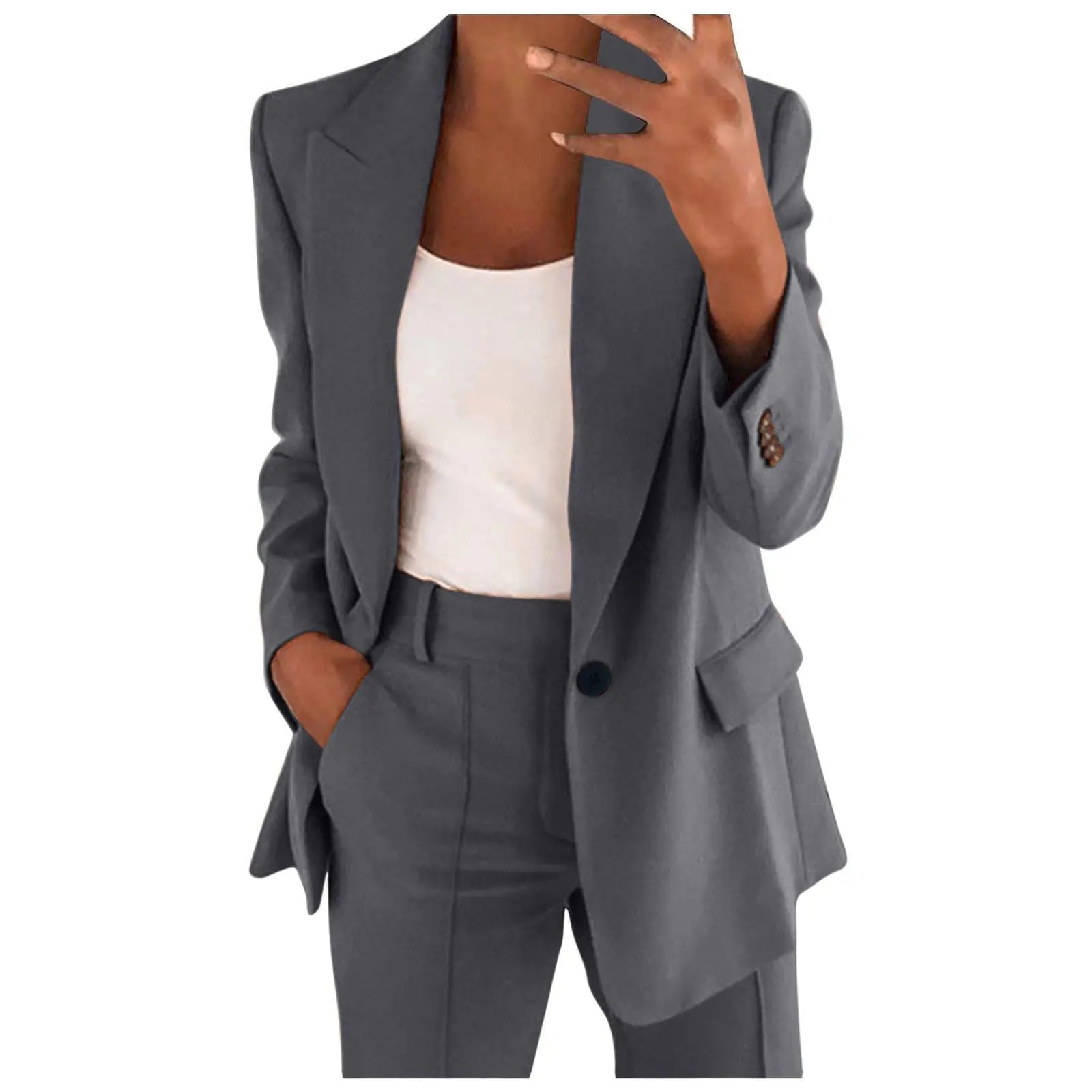 Chic Professional Women's Pant Suit Set in Dark Gray