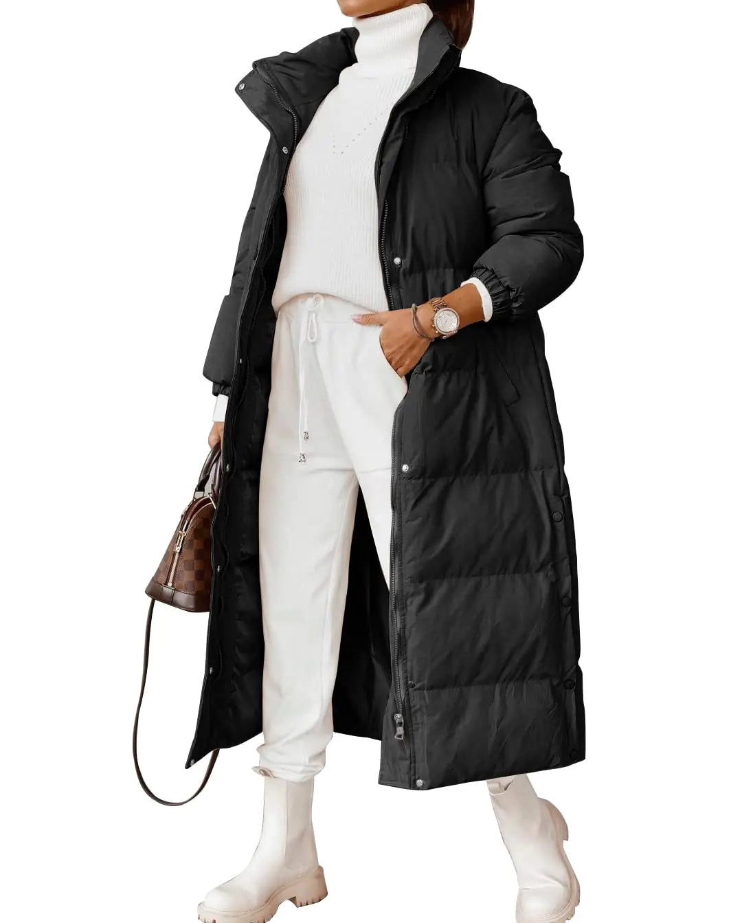 Chic Quilted Black Long Puffer Coat