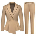 Ruffle-Hemmed Executive Chic Blazer & Pants Set - Khaki