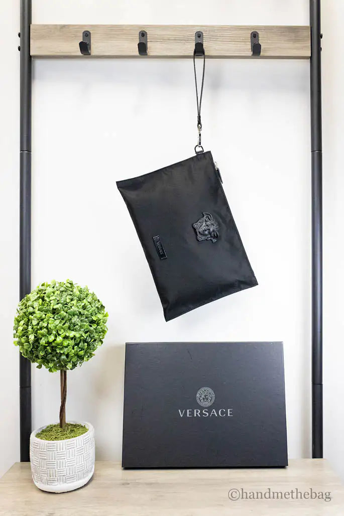 Versace Medusa Black Nylon Clutch Bag