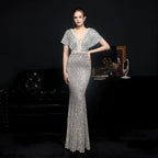 Sparkling Sequin V-neck Evening Dress
