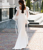 Elegant Satin Mermaid Wedding Dress with Puff Sleeves