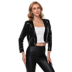 Womens Sequin Shrug Jacket Long Sleeve Open Front Glitter Blazer Bolero Wedding Party Sparkly Cropped Cardigan All BlackM