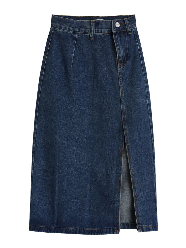 Autumn Chic Denim Wrap Skirt