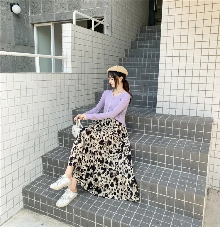 Chic High Waist Leopard A-Line Skirt
