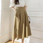 Chic Khaki Midi A-line Skirt