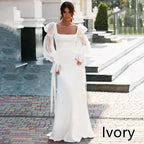 Elegant Satin Mermaid Wedding Dress with Puff Sleeves