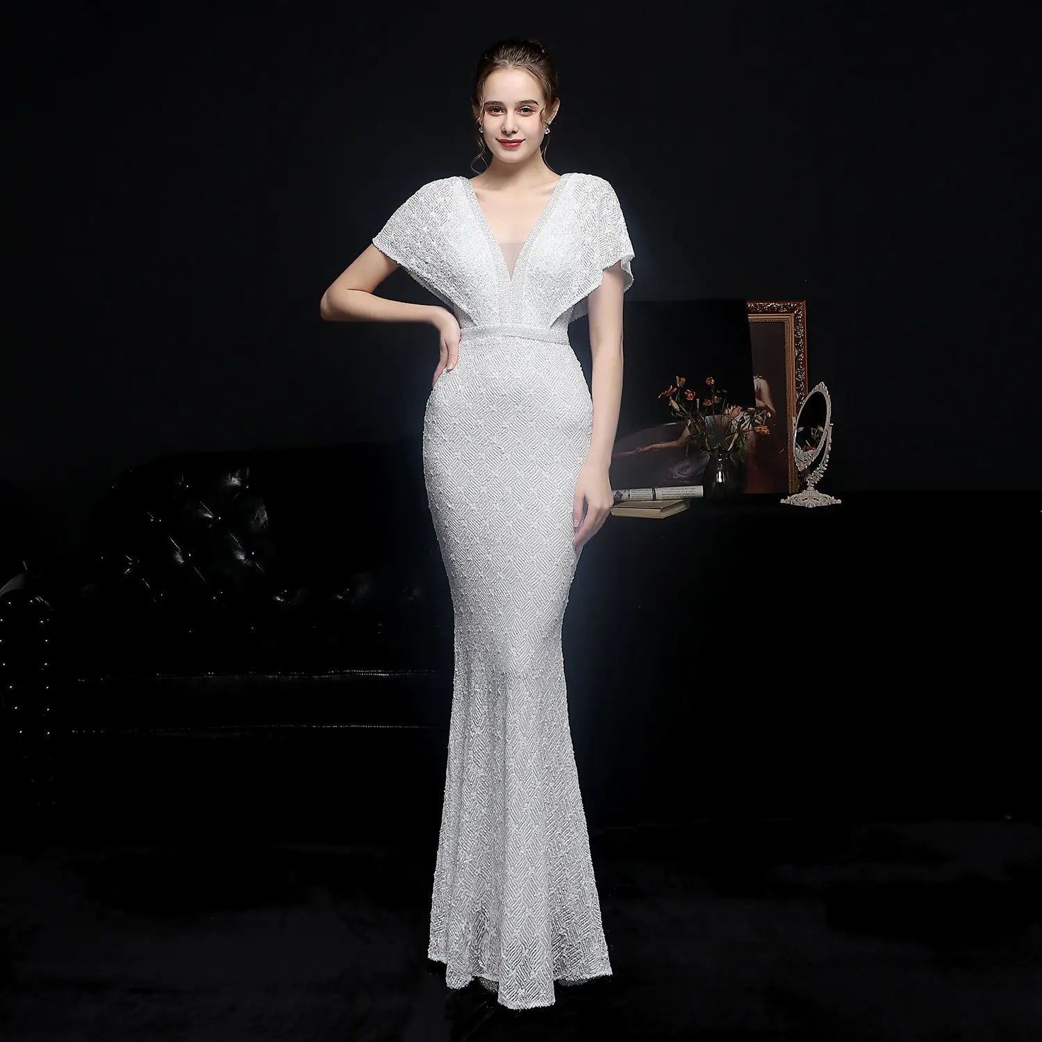 Sparkling Sequin V-neck Evening Dress