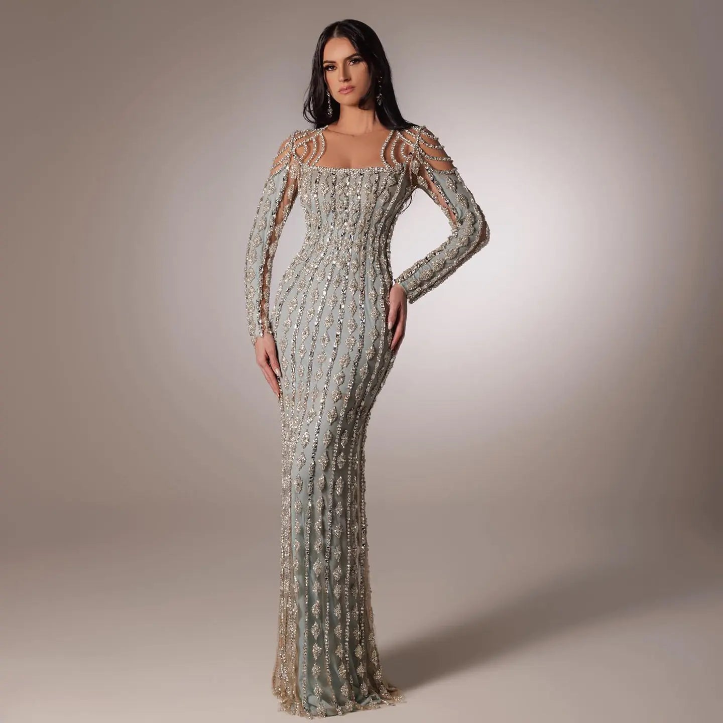 Elegant Gray Fishtail Evening Dress