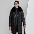 Men's Mid-Length Fur Coat with Fox Fur Collar