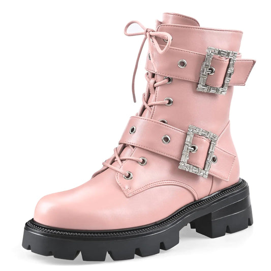 Chic Pink Lug Sole Ankle Boots