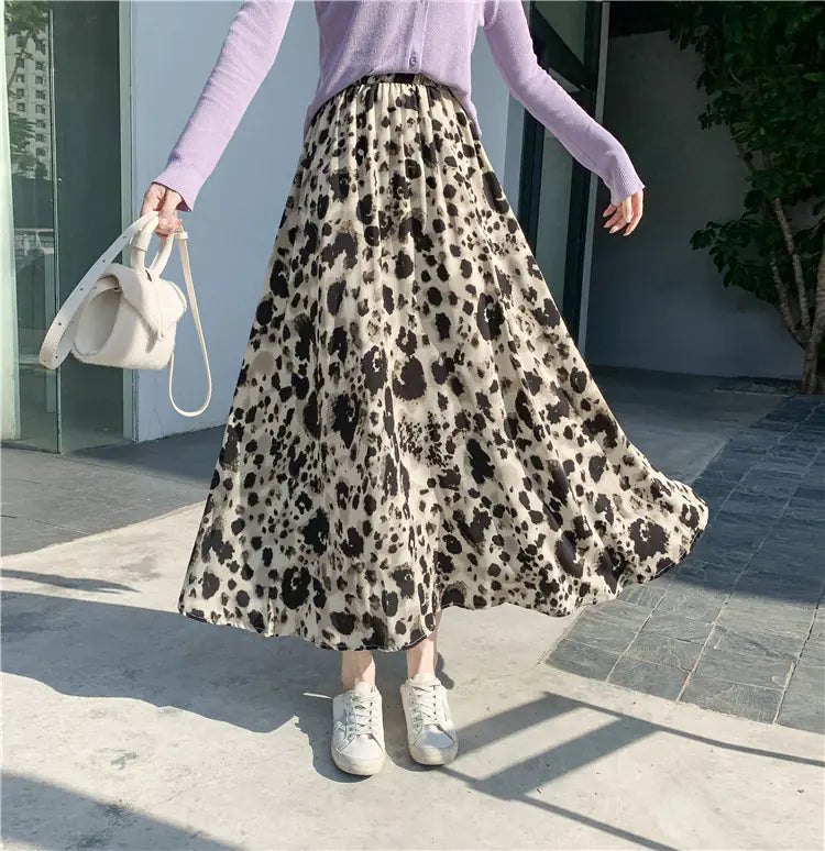 Chic High Waist Leopard A-Line Skirt